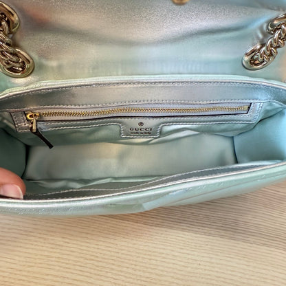 Gucci Iridescent Chevron Matelasse Small GG Marmont Shoulder Bag Iridescent Green