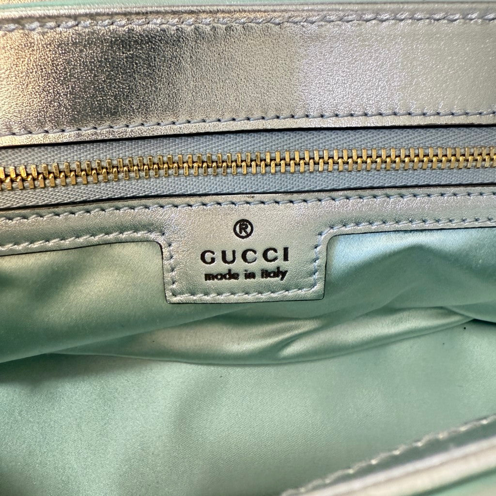 Gucci Iridescent Chevron Matelasse Small GG Marmont Shoulder Bag Iridescent Green