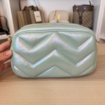 Gucci Chevron Matelasse Small GG Marmont Chain Shoulder Bag Iridescent Green