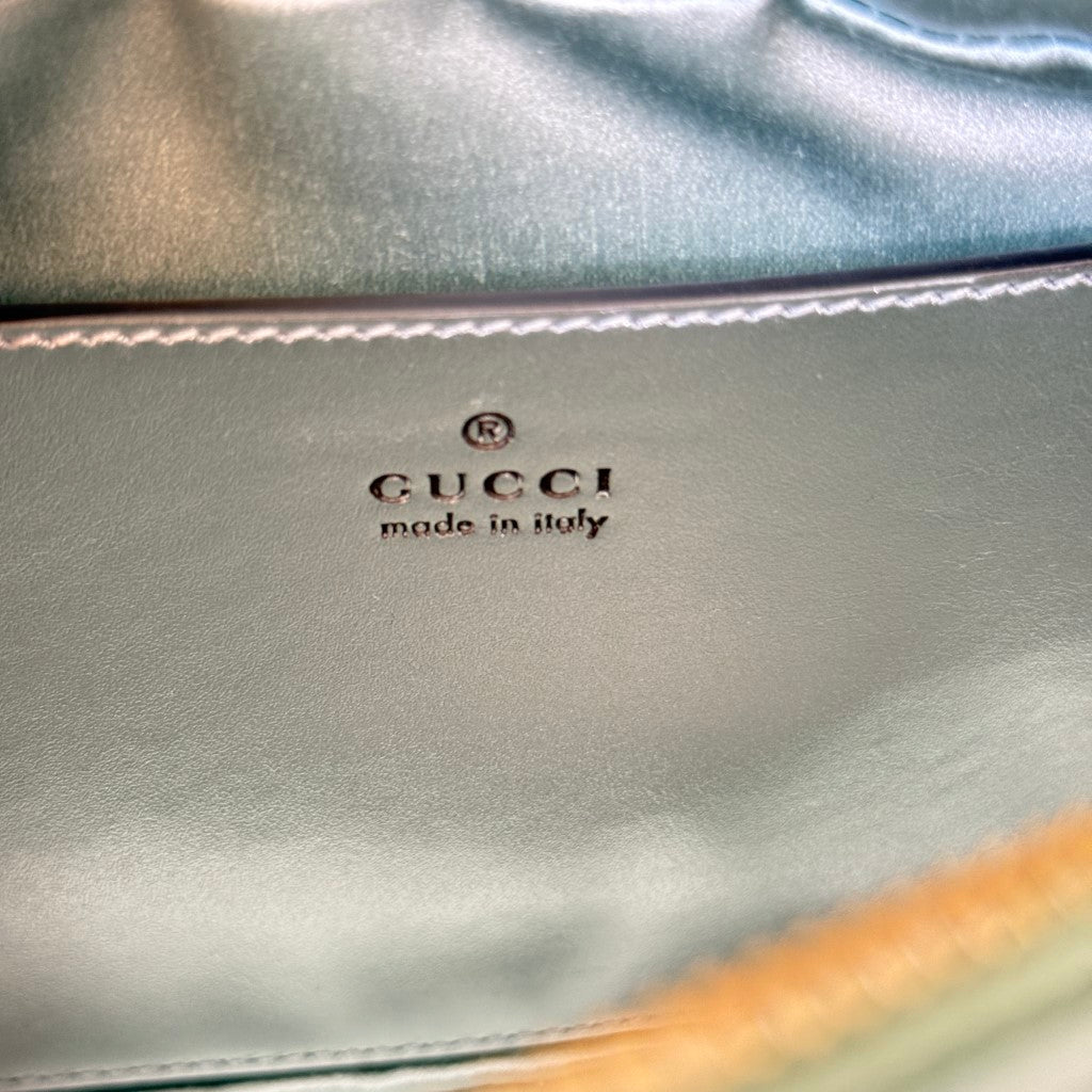 Gucci Chevron Matelasse Small GG Marmont Chain Shoulder Bag Iridescent Green