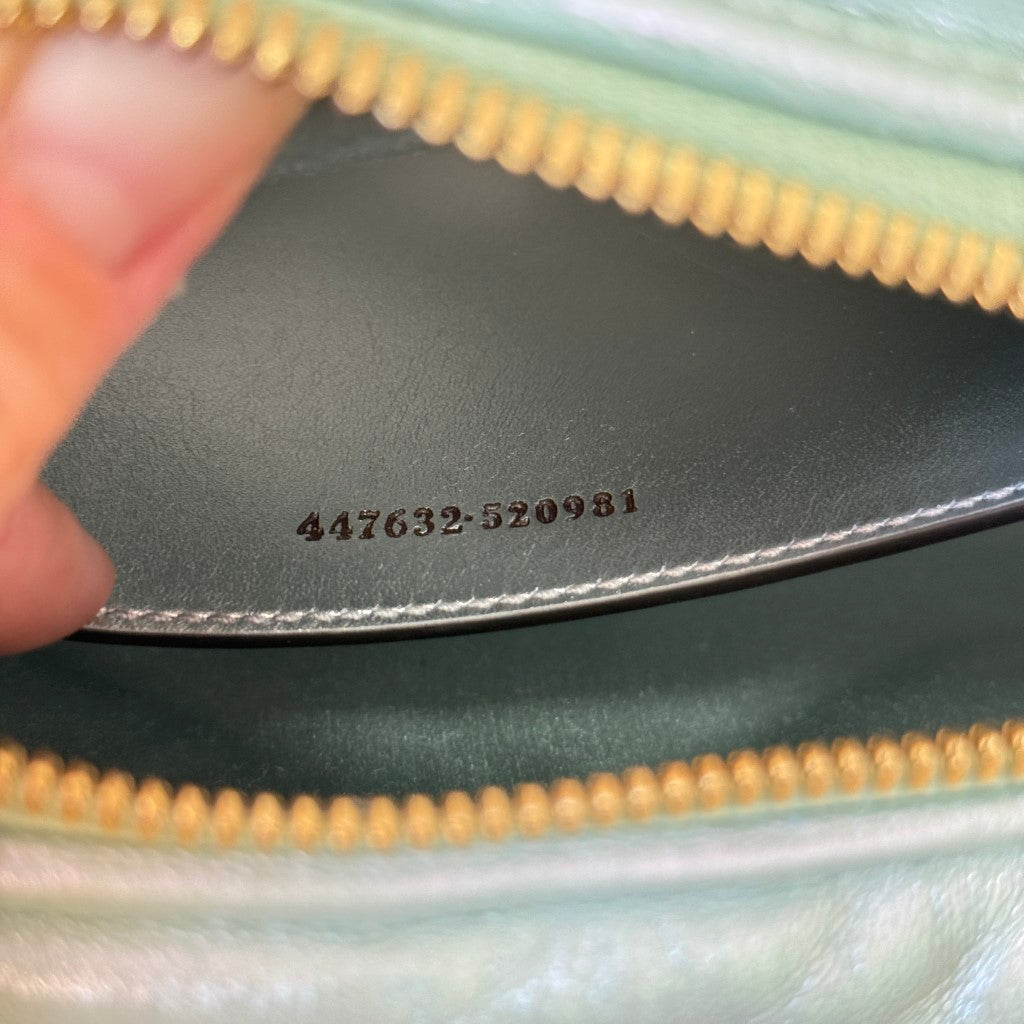 Gucci Chevron Matelasse Small GG Marmont Chain Shoulder Bag Iridescent Green