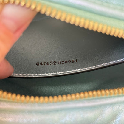 Gucci Chevron Matelasse Small GG Marmont Chain Shoulder Bag Iridescent Green
