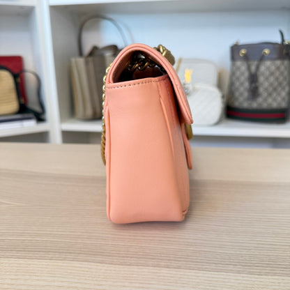 Gucci Calfskin Vertical Ring Matelasse Small GG Marmont Shoulder Bag Peachy Chic