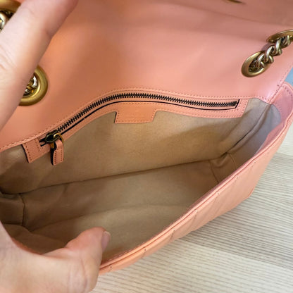 Gucci Calfskin Vertical Ring Matelasse Small GG Marmont Shoulder Bag Peachy Chic
