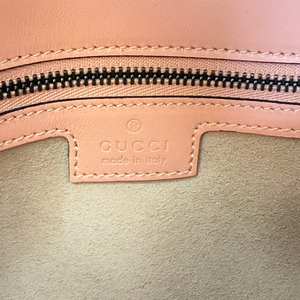 Gucci Calfskin Vertical Ring Matelasse Small GG Marmont Shoulder Bag Peachy Chic
