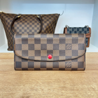 Louis Vuitton Damier Ebene Emilie Wallet Red