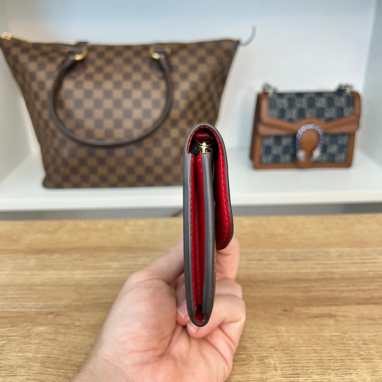 Louis Vuitton Damier Ebene Emilie Wallet Red