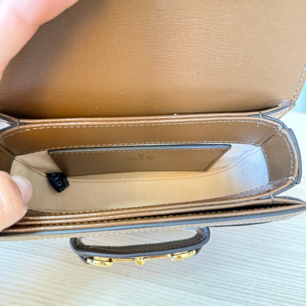 Gucci GG Supreme Monogram Mini Horsebit 1955 Rounded Shoulder Bag Beige Brown Sugar