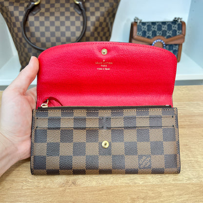 Louis Vuitton Damier Ebene Emilie Wallet Red