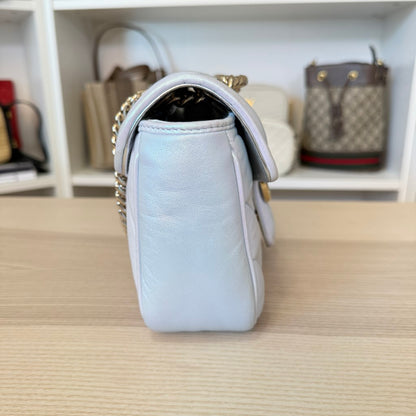 Gucci Iridescent Chevron Matelasse Small GG Marmont Shoulder Bag Iridescent Snow Light Blue