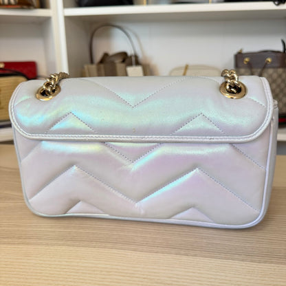 Gucci Iridescent Chevron Matelasse Small GG Marmont Shoulder Bag Iridescent Snow Light Blue