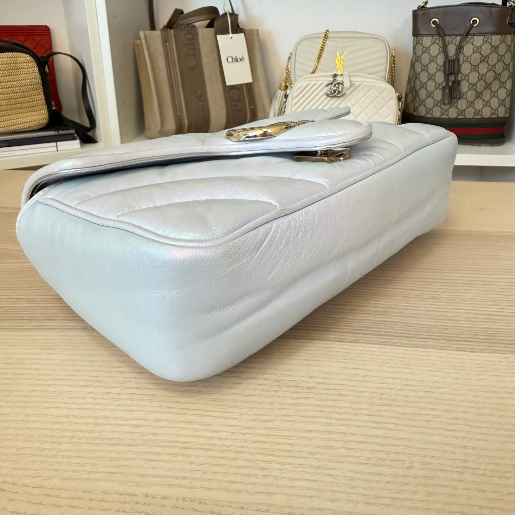 Gucci Iridescent Chevron Matelasse Small GG Marmont Shoulder Bag Iridescent Snow Light Blue