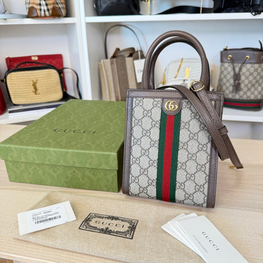 Gucci GG Supreme Monogram Mini Ophidia Tote Bag Brown