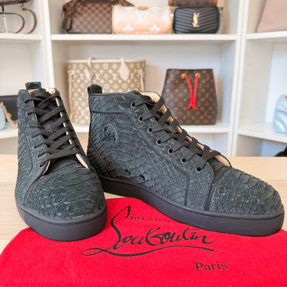 Christian Louboutin Black Python Leather Louis Orlato High Top Sneakers Size 43.5