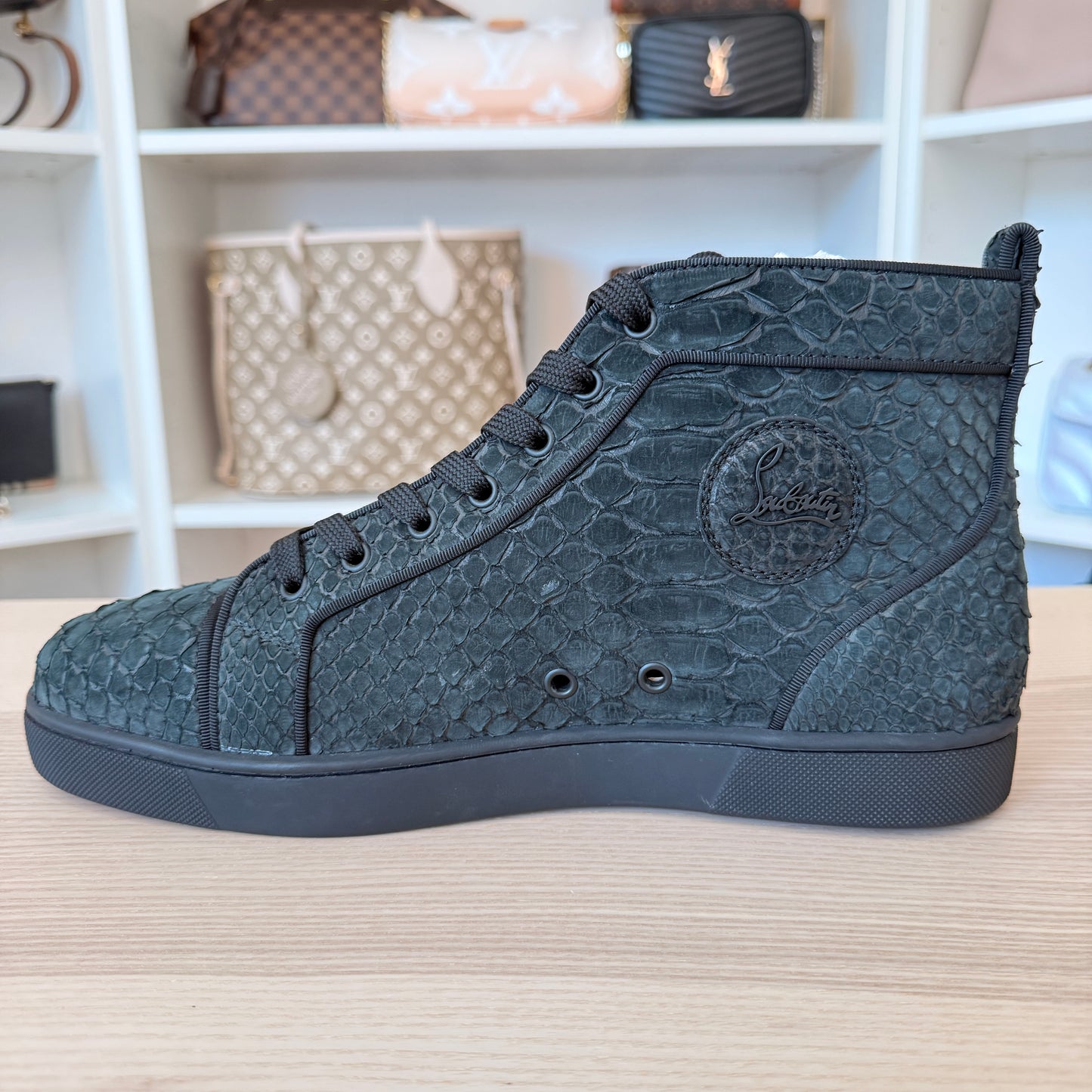 Christian Louboutin Black Python Leather Louis Orlato High Top Sneakers Size 43.5