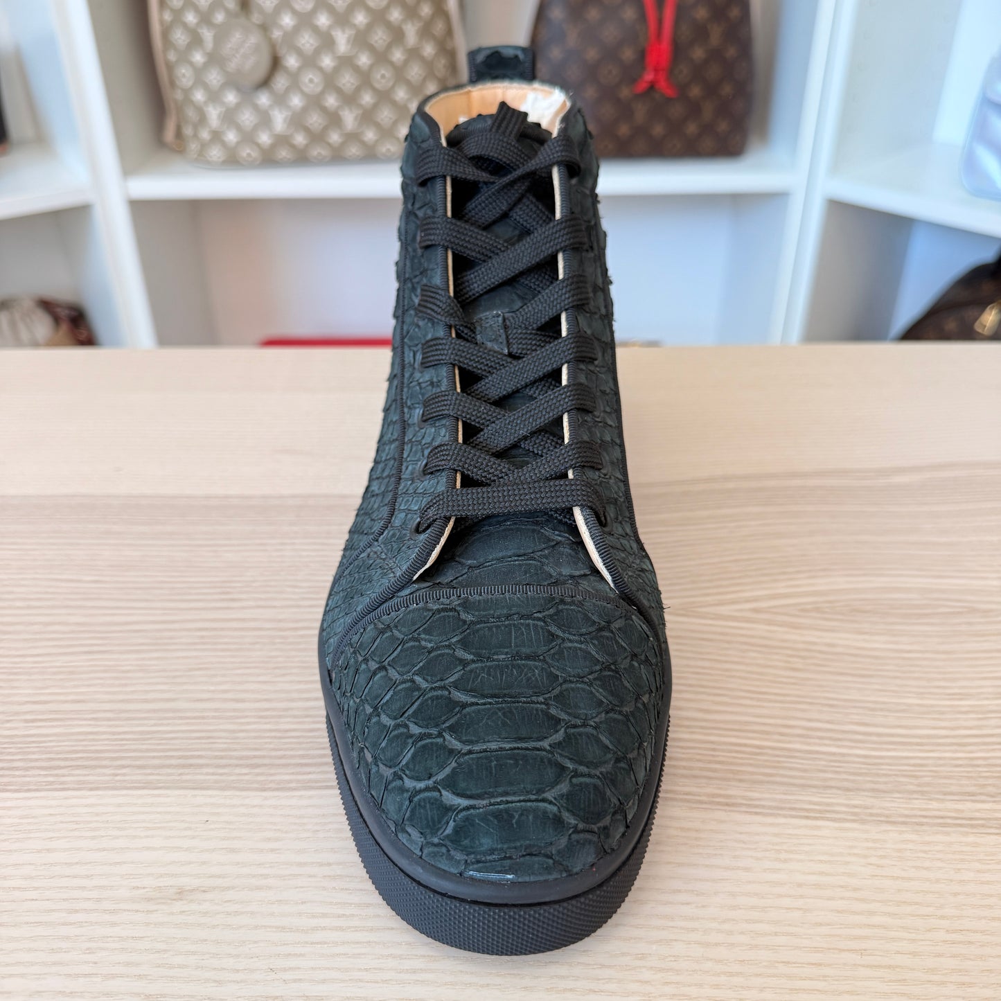 Christian Louboutin Black Python Leather Louis Orlato High Top Sneakers Size 43.5