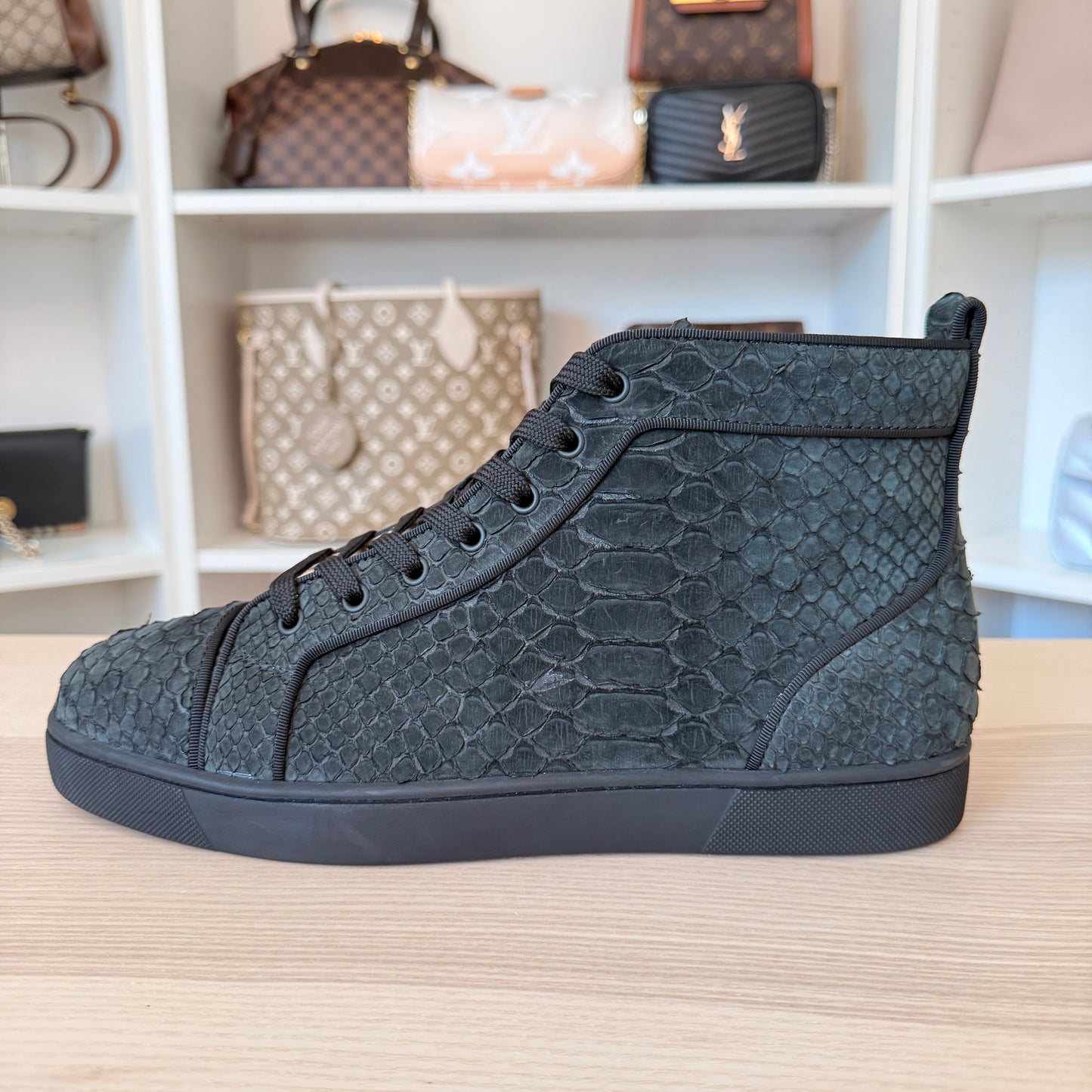 Christian Louboutin Black Python Leather Louis Orlato High Top Sneakers Size 43.5