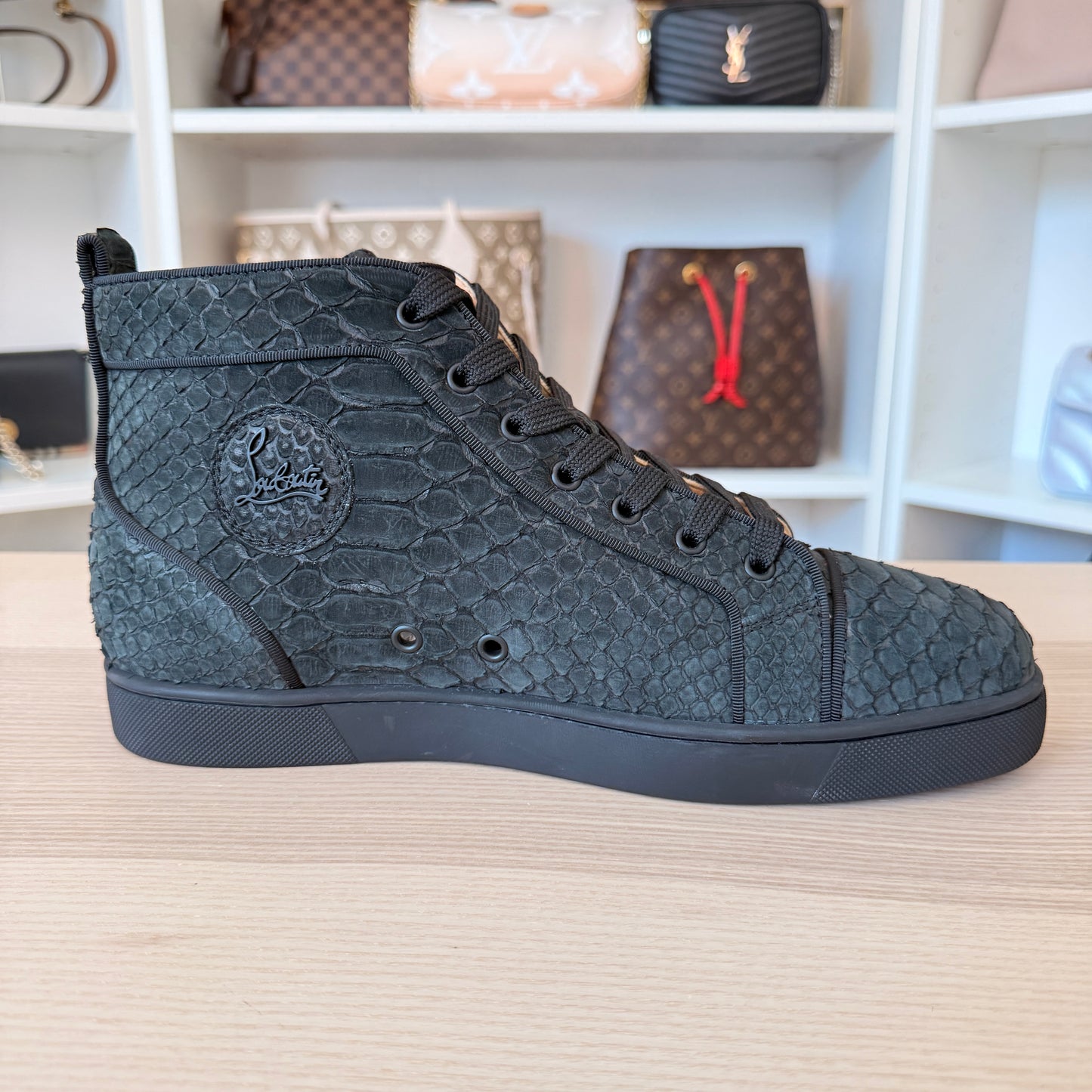 Christian Louboutin Black Python Leather Louis Orlato High Top Sneakers Size 43.5