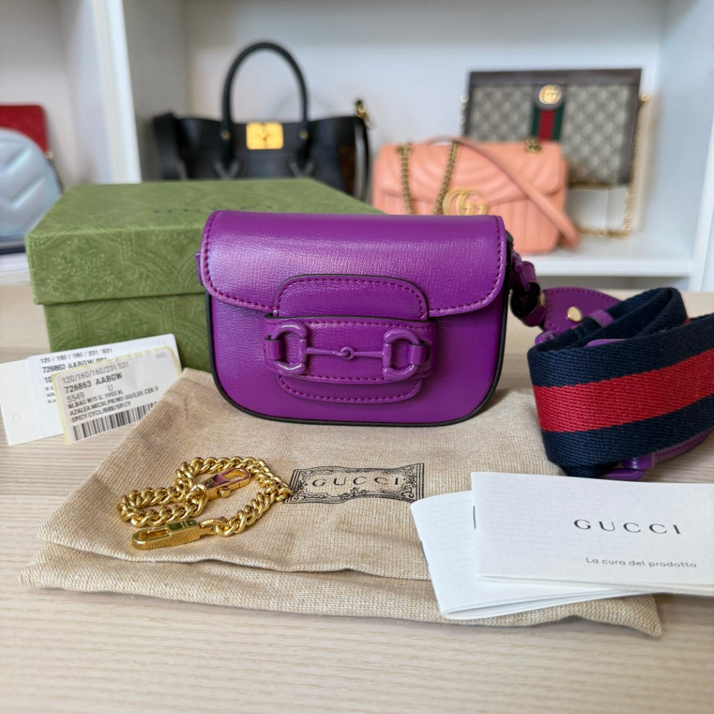 Gucci Horsebit 1955 Super Mini Shoulder Bag Purple