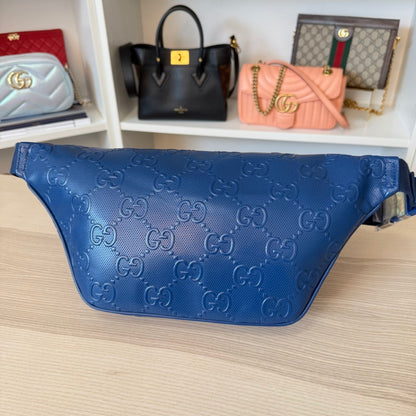 Gucci Calfskin GG Tennis Embossed Pocket Belt Bag Blue