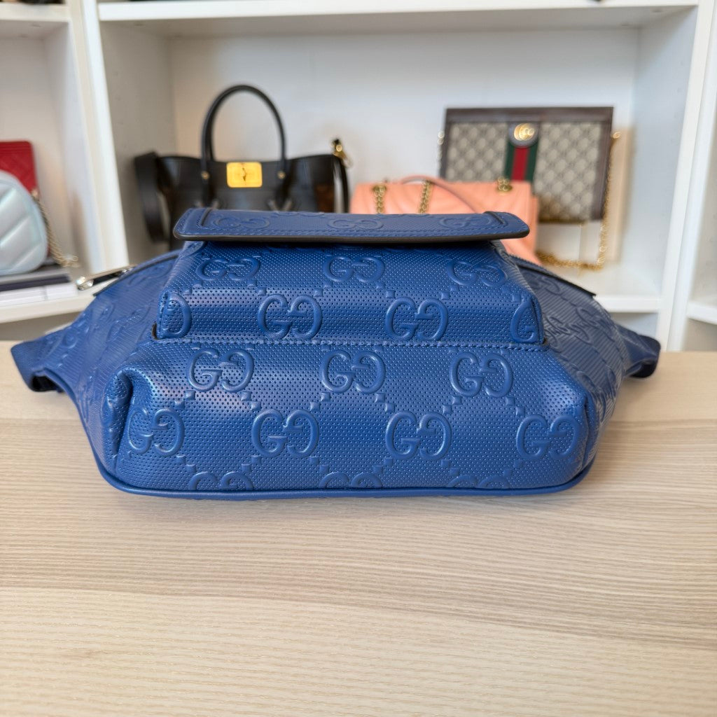 Gucci Calfskin GG Tennis Embossed Pocket Belt Bag Blue