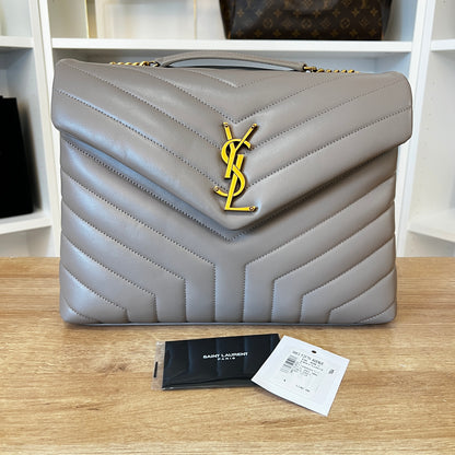 Saint Laurent Loulou Medium YSL Shoulder Bag in Quilted Leather Grey