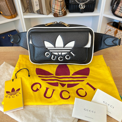 Gucci x ADIDAS Textured Dollar Calfskin Belt Bag Black