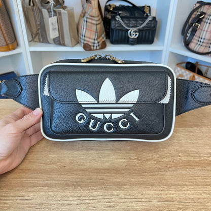 Gucci x ADIDAS Textured Dollar Calfskin Belt Bag Black