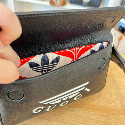 Gucci x ADIDAS Textured Dollar Calfskin Belt Bag Black