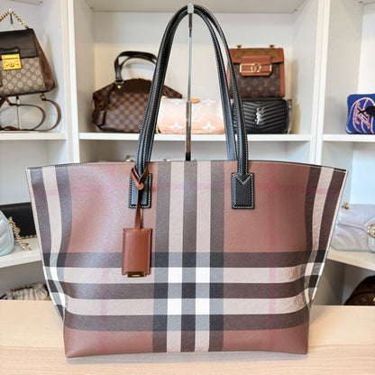 Burberry Check Medium E-Canvas & Leather Soft Tote