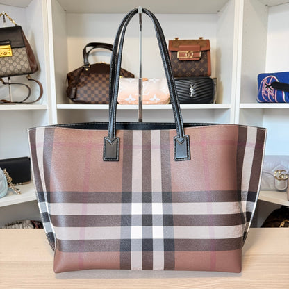 Burberry Check Medium E-Canvas & Leather Soft Tote