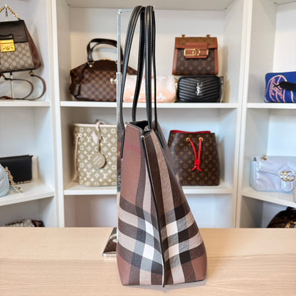 Burberry Check Medium E-Canvas & Leather Soft Tote