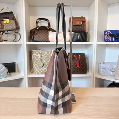 Burberry Check Medium E-Canvas & Leather Soft Tote