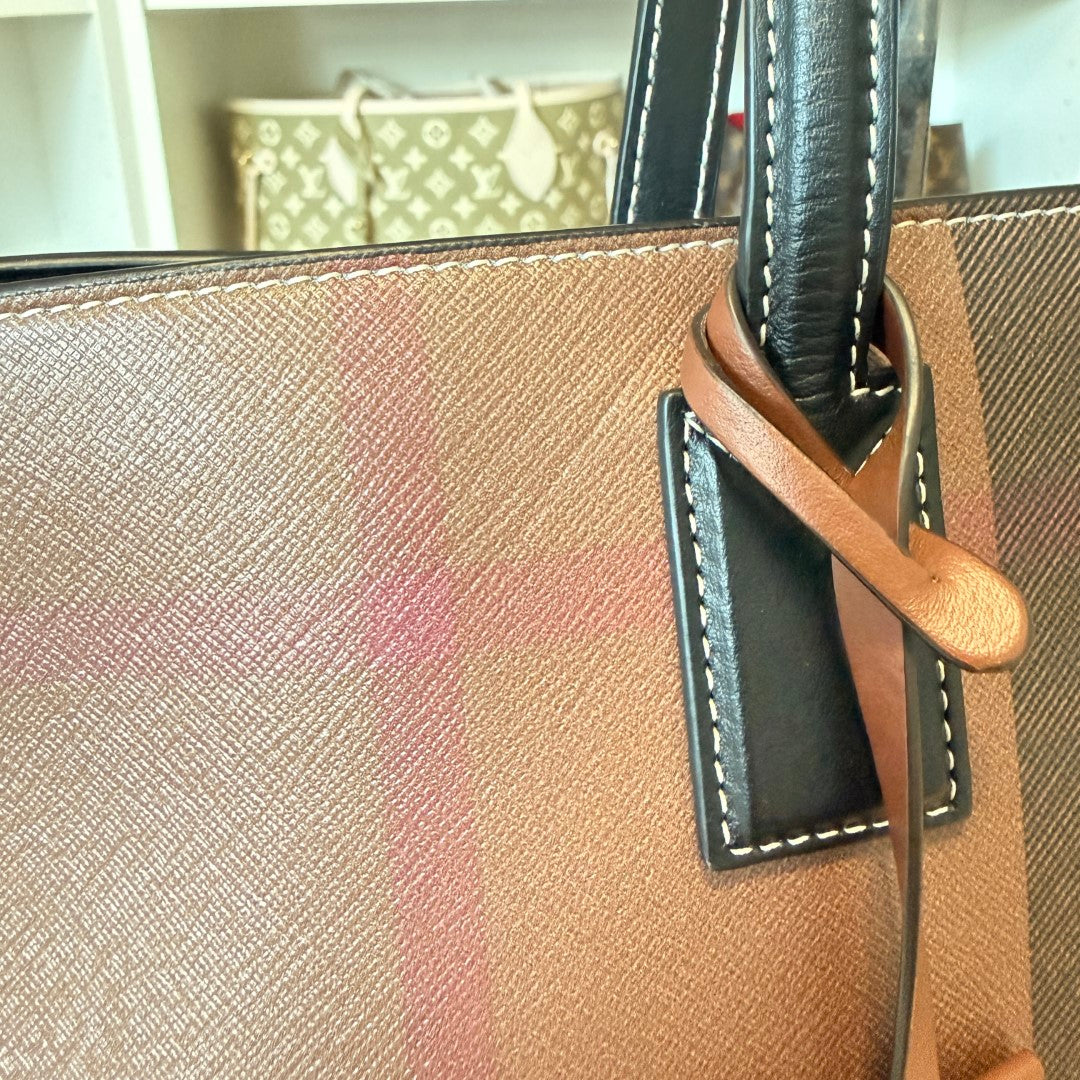Burberry Check Medium E-Canvas & Leather Soft Tote