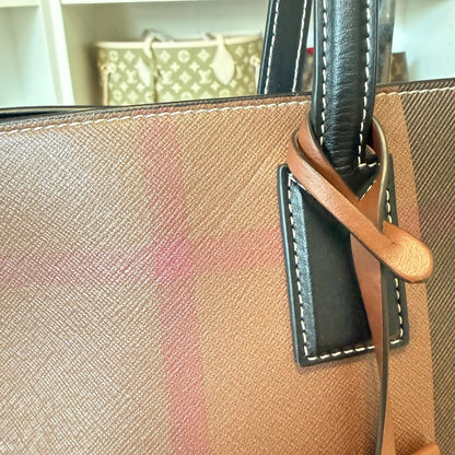 Burberry Check Medium E-Canvas & Leather Soft Tote