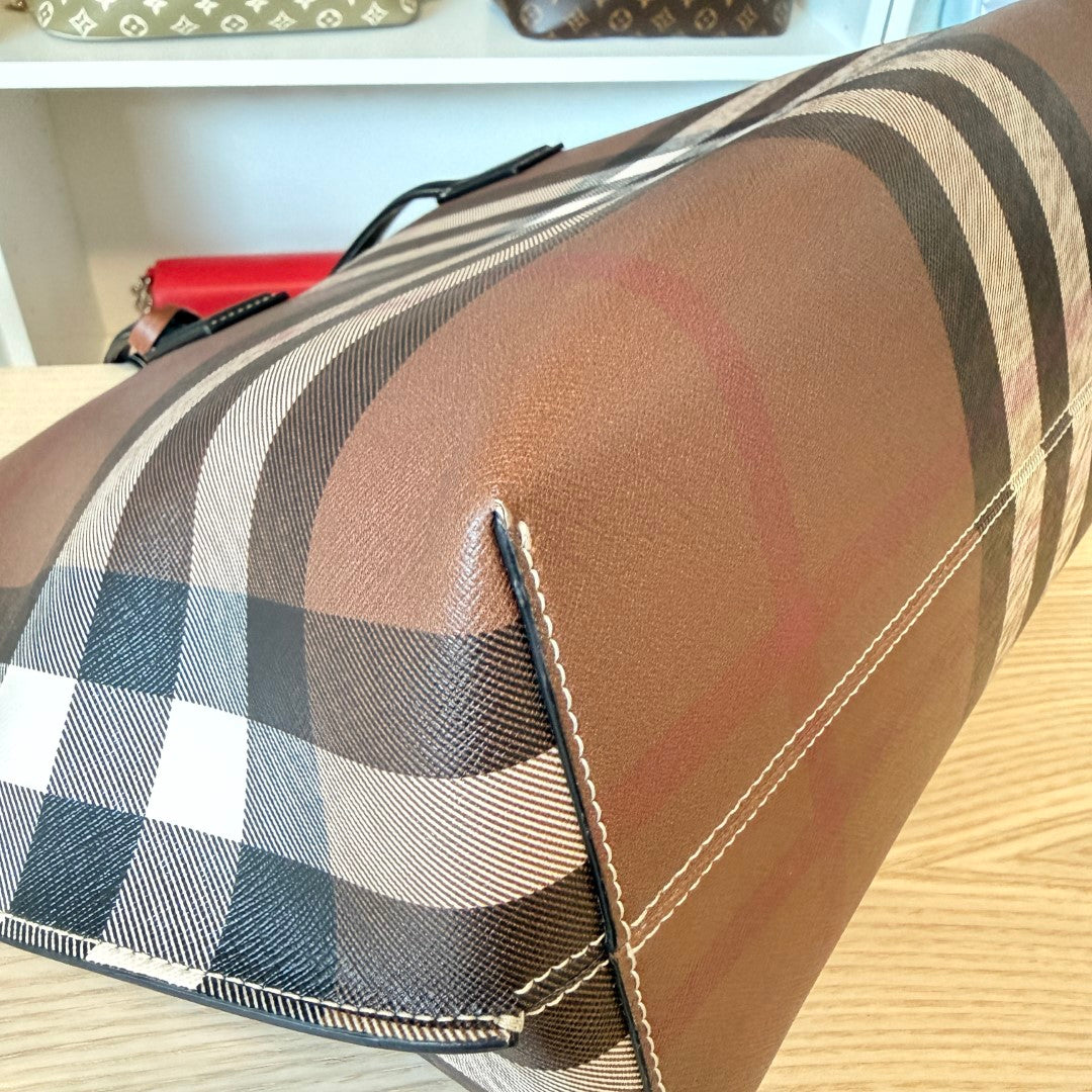 Burberry Check Medium E-Canvas & Leather Soft Tote