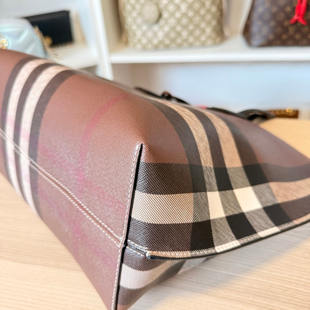 Burberry Check Medium E-Canvas & Leather Soft Tote