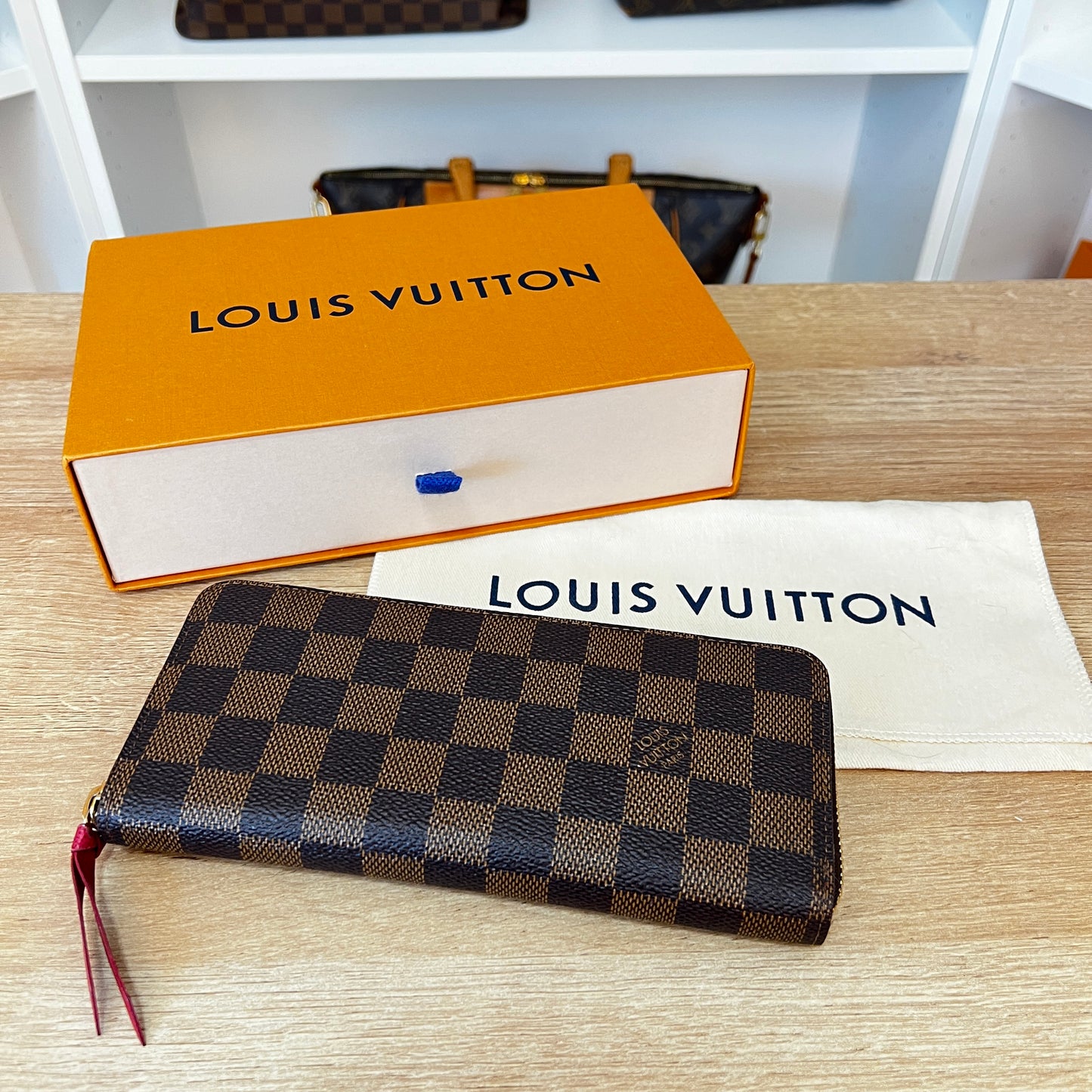 Louis Vuitton Damier Ebene Clemence Wallet Fuchsia