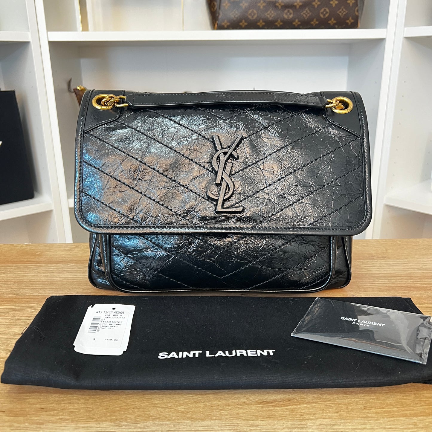 Saint Laurent Niki Medium Flap YSL Shoulder Bag in Crinkled Leather