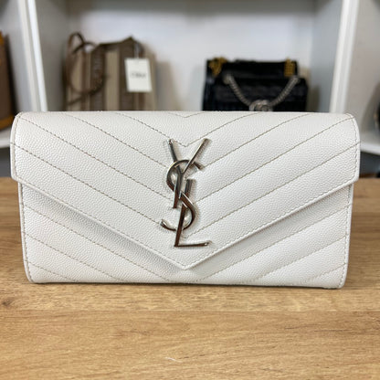 Saint Laurent YSL Cassandre Matelassé Large Flap Wallet Grain de Poudre Leather w/ Crossbody Conversion