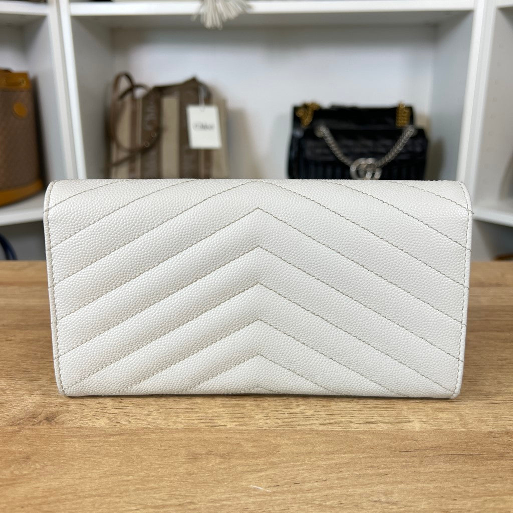 Saint Laurent YSL Cassandre Matelassé Large Flap Wallet Grain de Poudre Leather w/ Crossbody Conversion