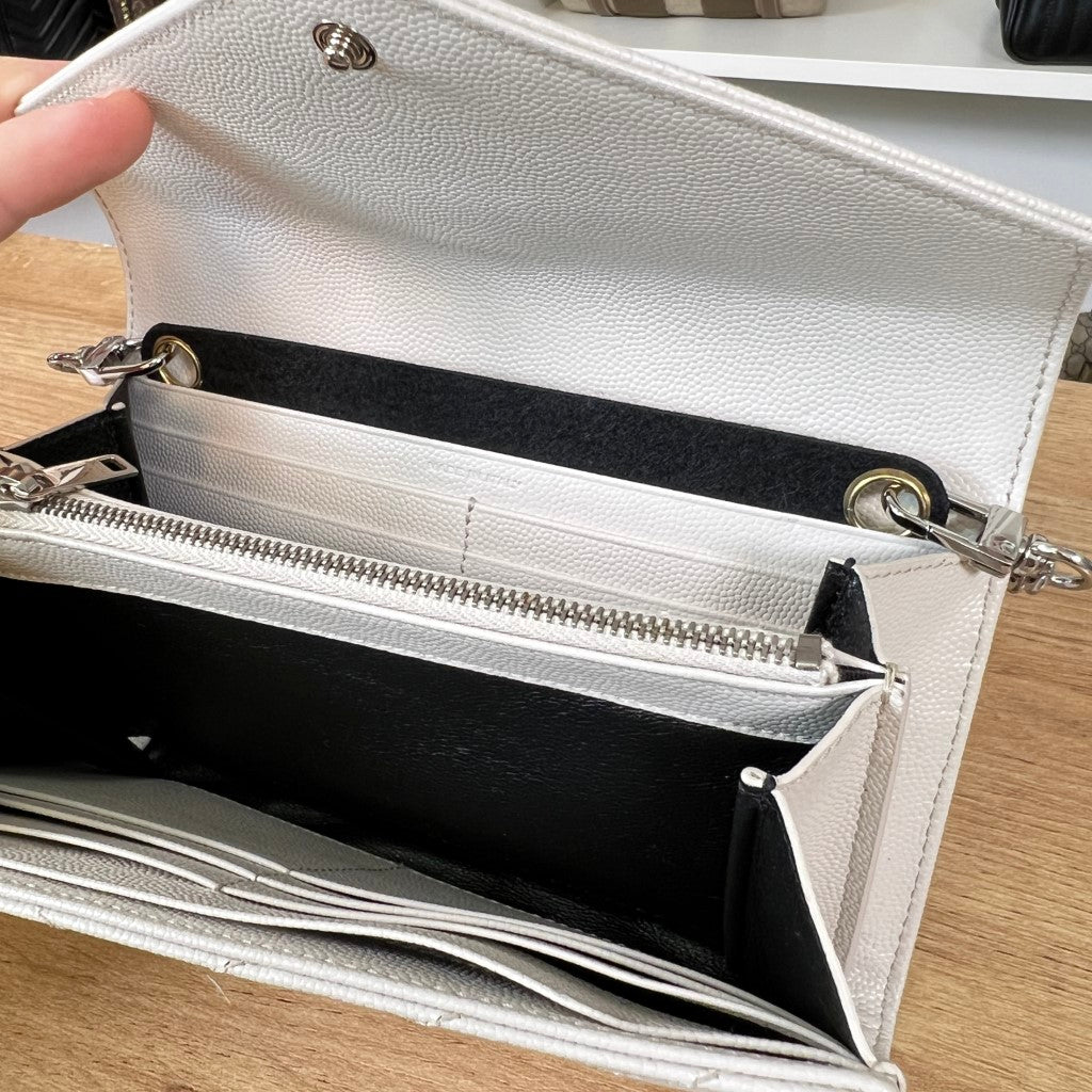 Saint Laurent YSL Cassandre Matelassé Large Flap Wallet Grain de Poudre Leather w/ Crossbody Conversion