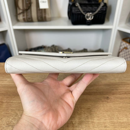 Saint Laurent YSL Cassandre Matelassé Large Flap Wallet Grain de Poudre Leather w/ Crossbody Conversion