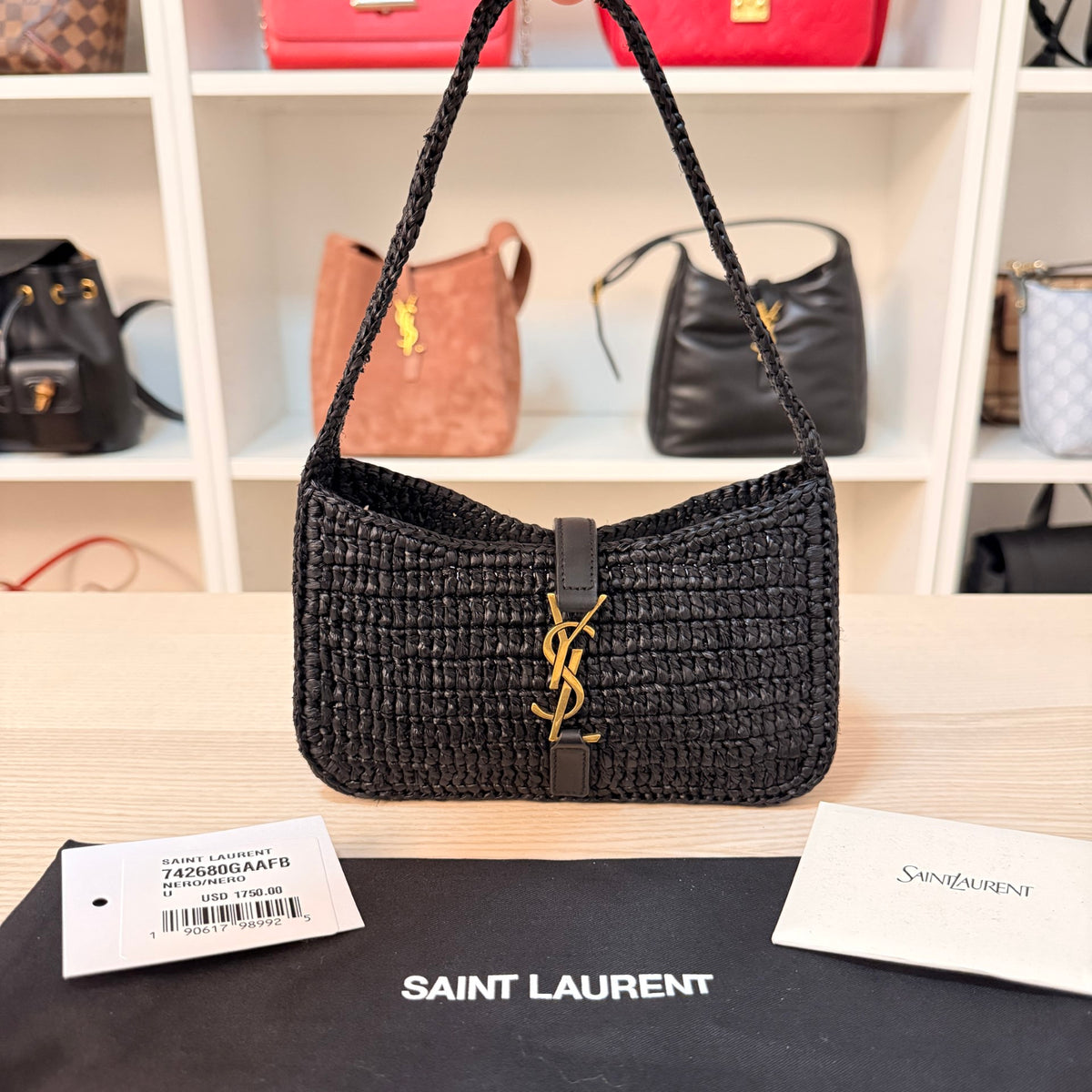 Saint Laurent (YSL) Le 5 a 7 Mini Raffia Noir