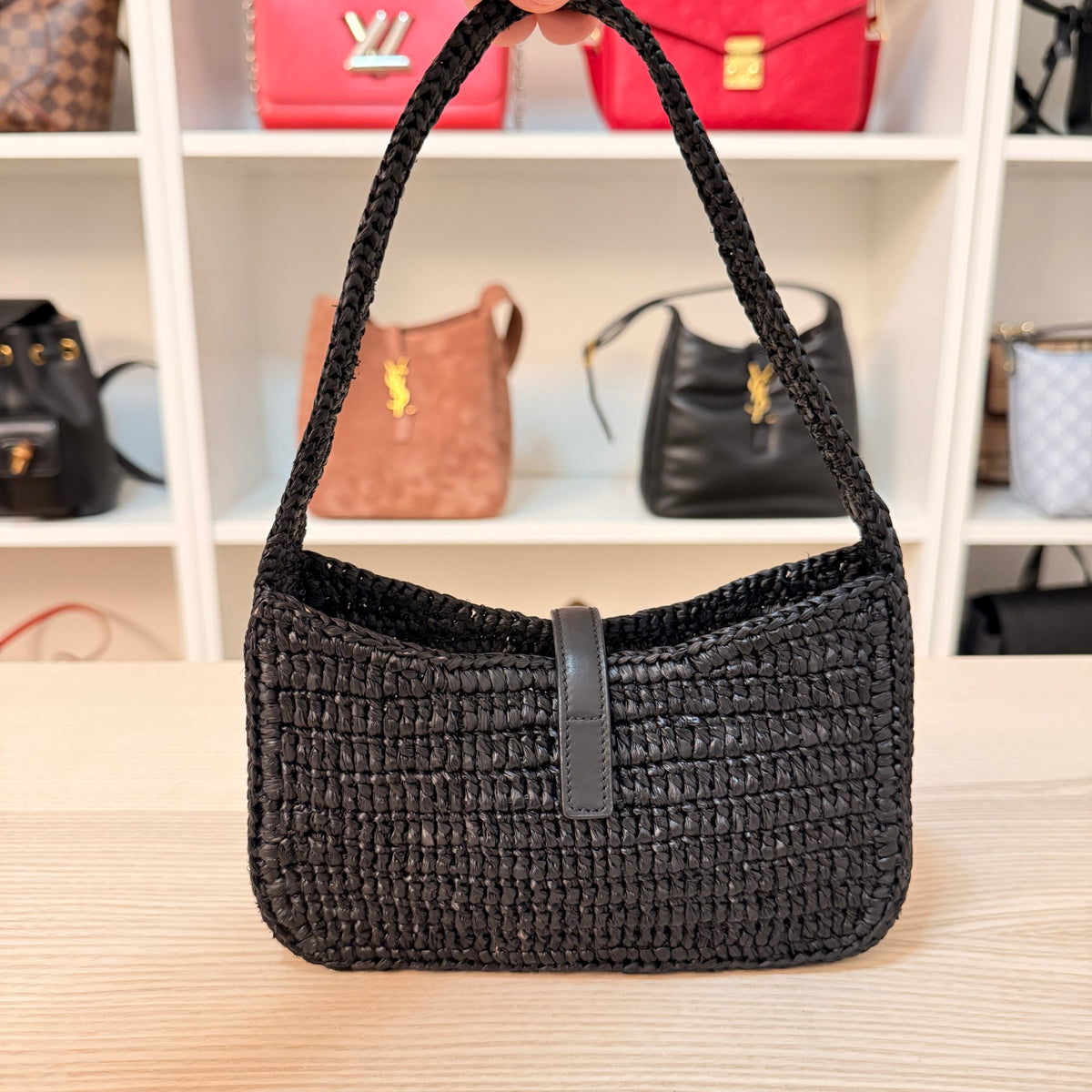 Saint Laurent (YSL) Le 5 a 7 Mini Raffia Noir