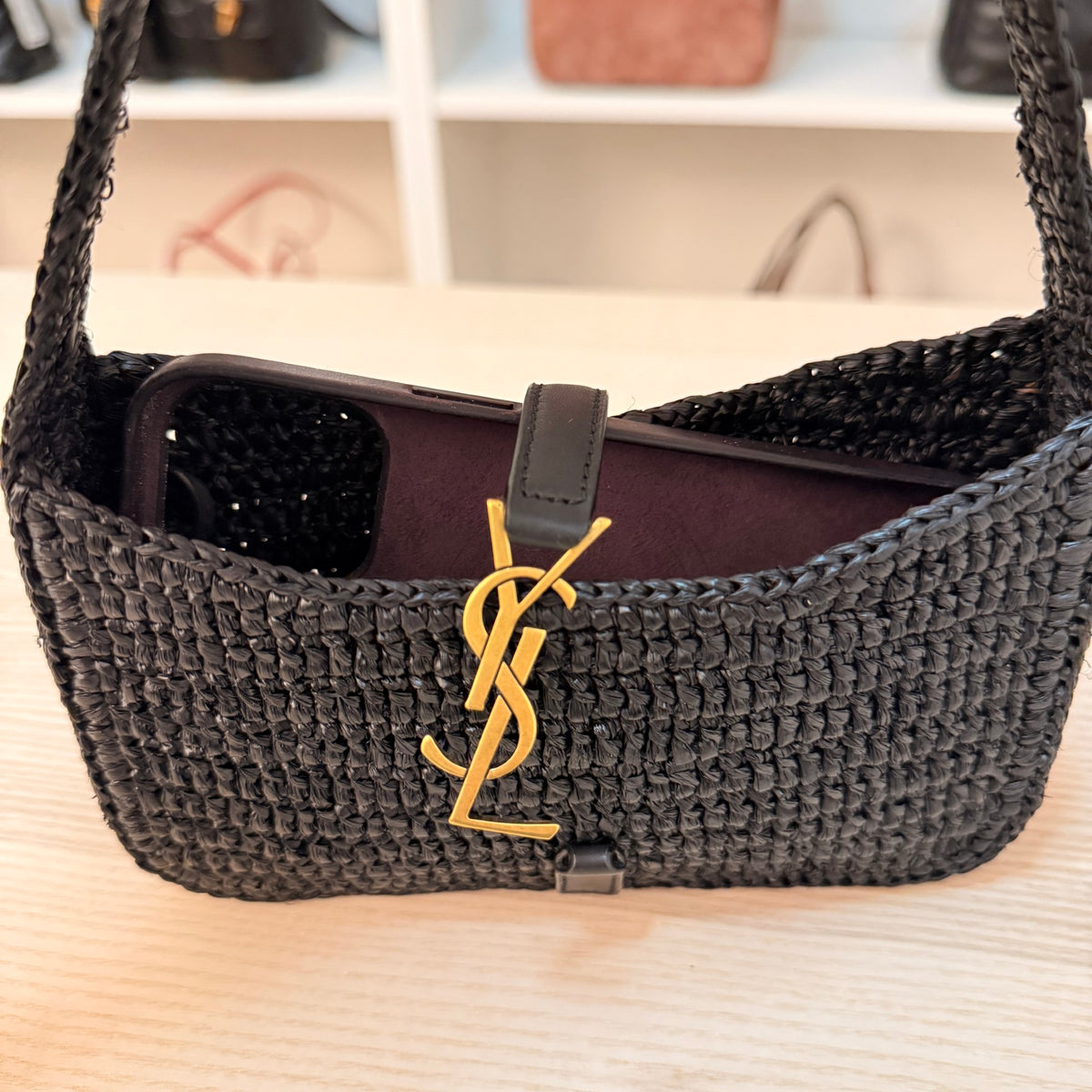 Saint Laurent (YSL) Le 5 a 7 Mini Raffia Noir
