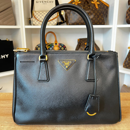 Prada Saffiano Small Galleria Double Zip Tote Black