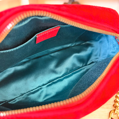 Gucci Velvet Matelasse Small GG Marmont Chain Shoulder Bag Red
