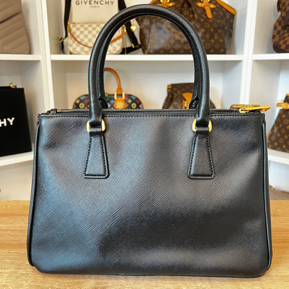 Prada Saffiano Small Galleria Double Zip Tote Black