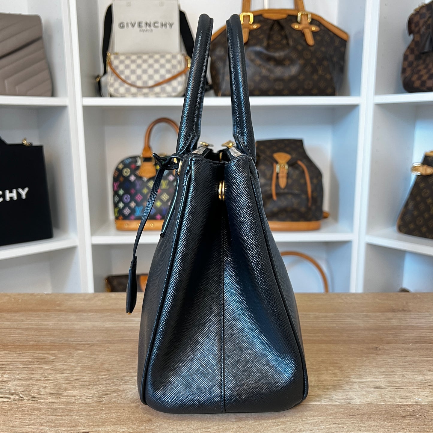 Prada Saffiano Small Galleria Double Zip Tote Black